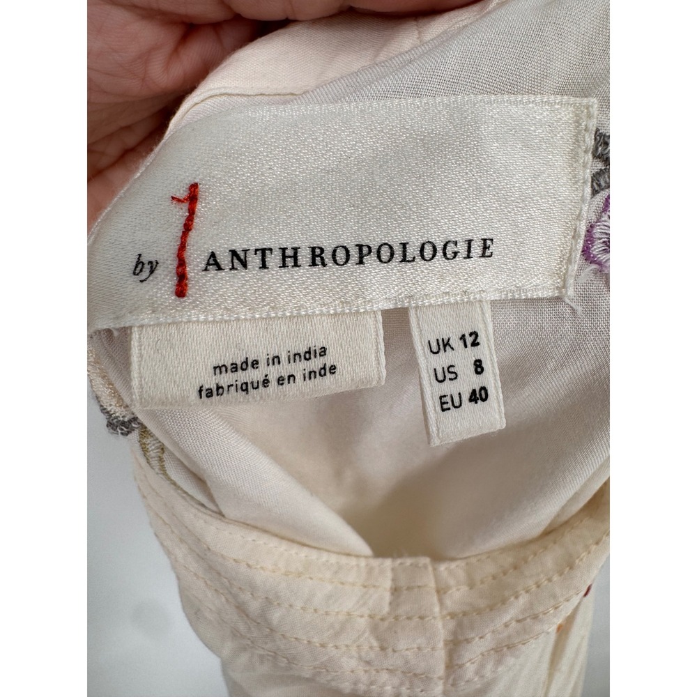 Anthropologie Halter Top Women Size 8 Ivory Embroidered Fringe Boho Bird - Picture 4 of 14
